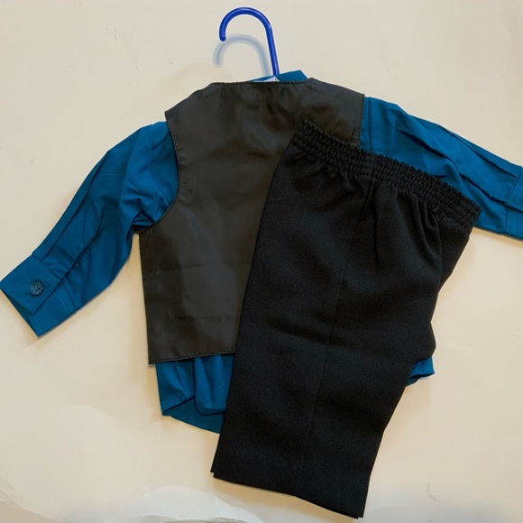 GREY BLUE MIX 4 PC SHIRT TIE PANTS VEST DRESSY SIZE 0-3 MOS SUIT SET - Picture 4 of 5